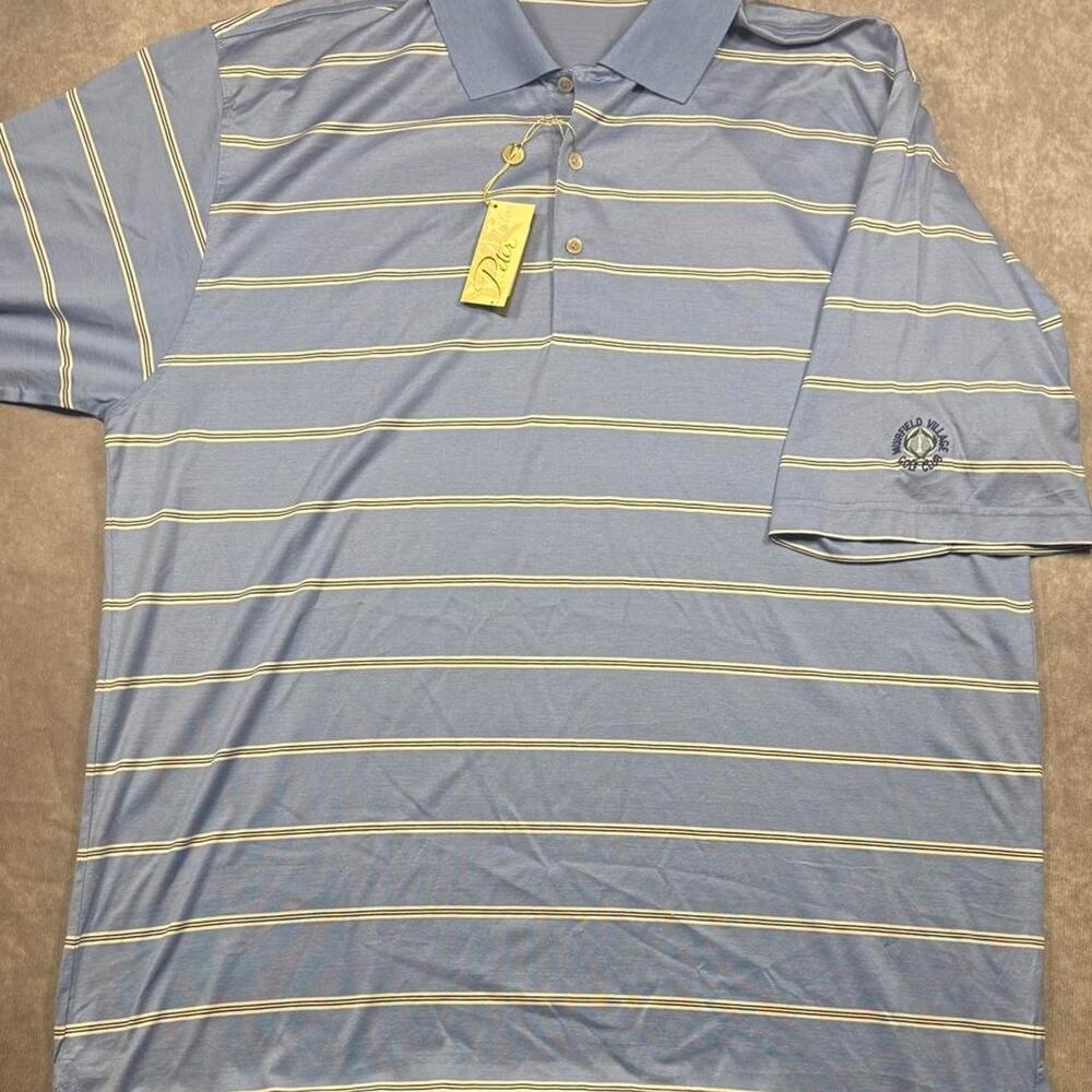 NWT Y2K Peter Millar Muirfield Village GC Polo Shirt Mens XL Blue Stripe Cotton